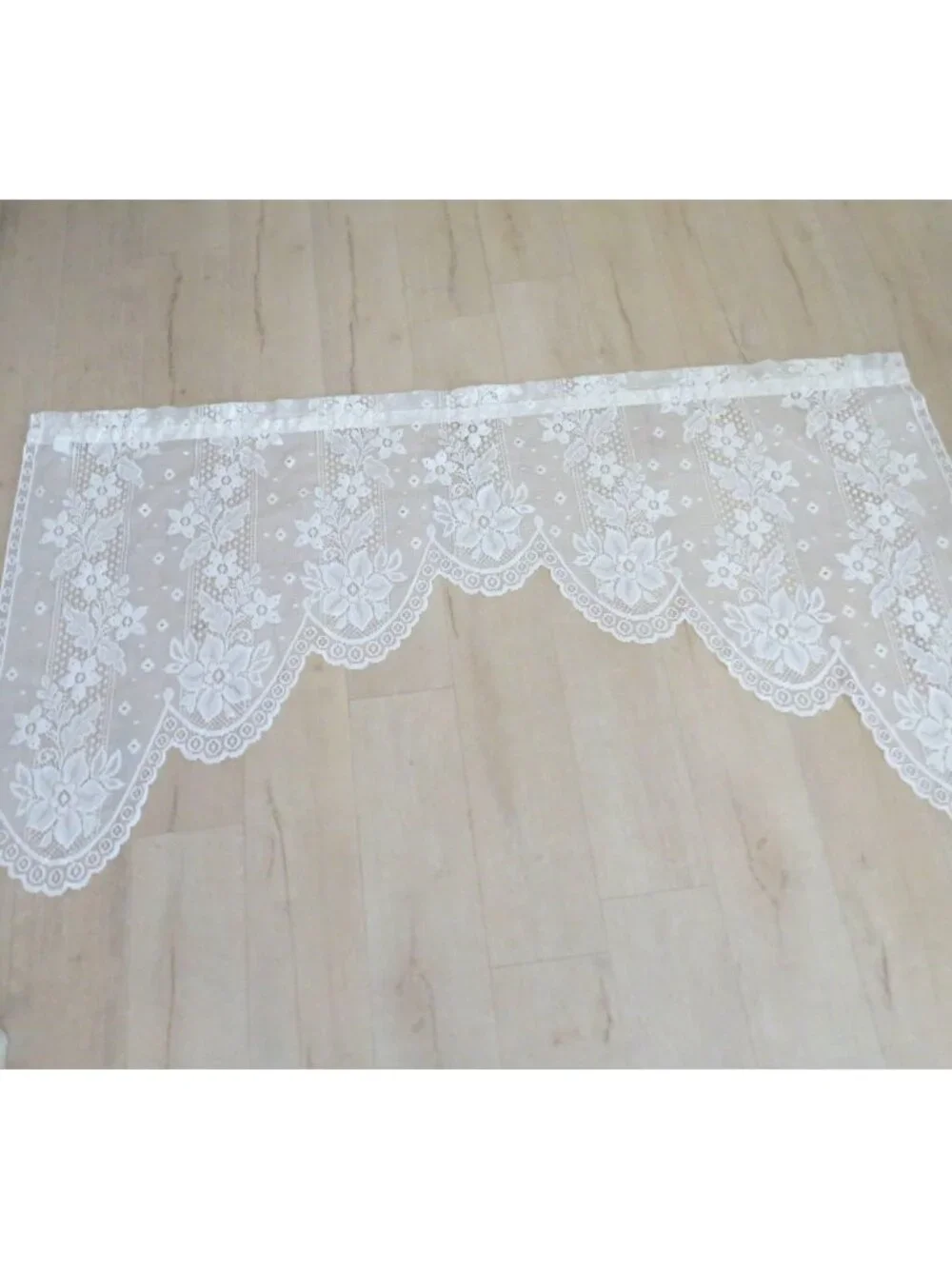 Vintage White Lace Window Valance 68x36 Floral Scalloped Edge Made In USA